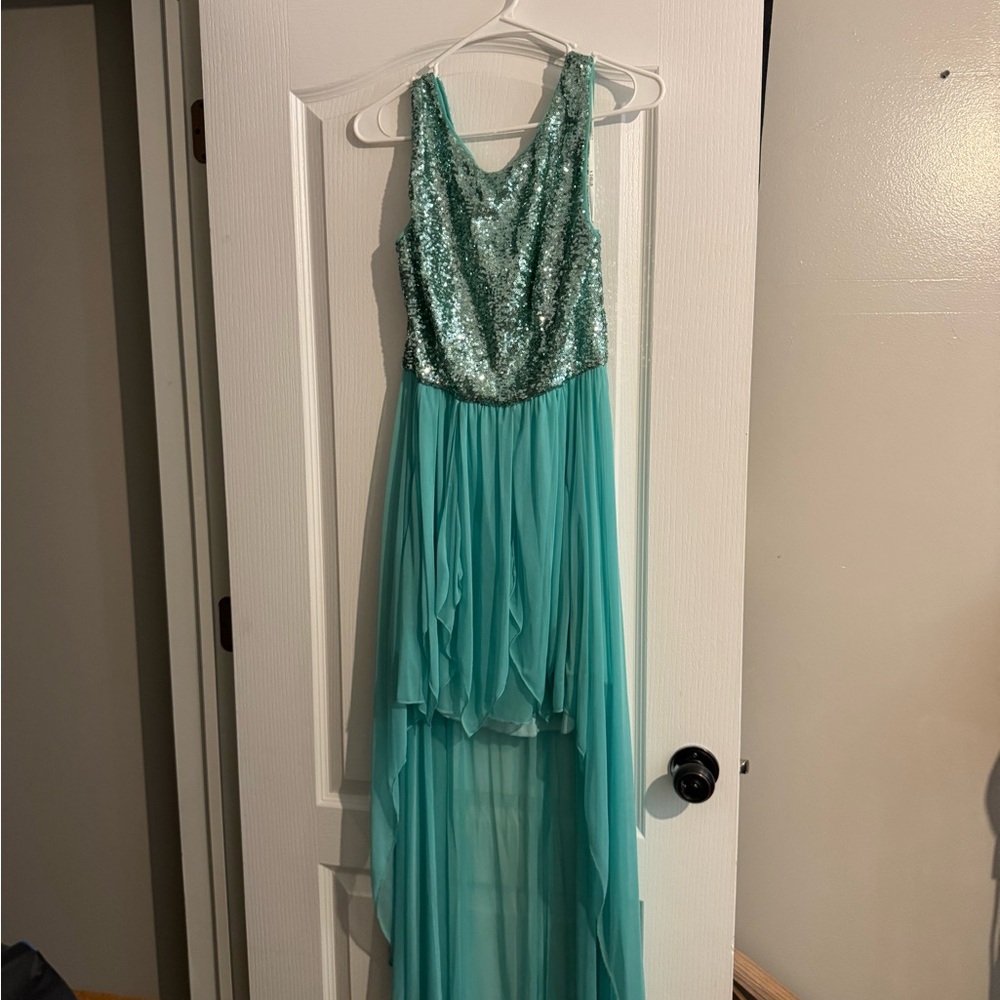 B Darlin Teal Sequin High Low Dress
